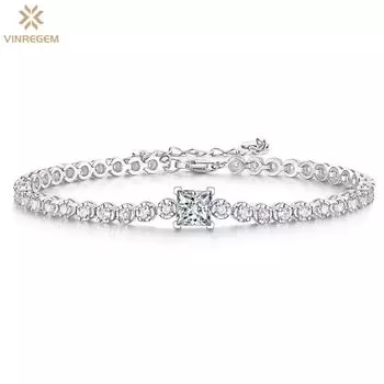 Vinregem, 100% стерлинговое серебро 925 пробы, 3EX VVS1, пройденный тест, 1 карат, огранка принцесса, цвет D, бриллиант, муассанит, сверкающие браслеты, ювелирные изделия, подарок