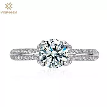 Vinregem, 100% стерлинговое серебро 925 пробы, 3EX VVS1 D, цвет круглой огранки, 6 мм, 0,8 карата, настоящий муассанит с бриллиантами, женское кольцо, свадебное обручальное ювелирное изделие, подарки US 5 белый