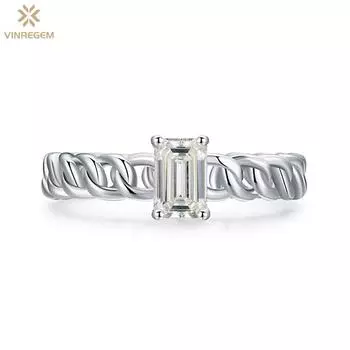 Vinregem, 100% стерлинговое серебро 925 пробы, 3EX VVS1 D, цвет изумрудной огранки, 4*6 мм, 0,8 карата, настоящее кольцо с муассанитом и бриллиантами для женщин, свадебная вечеринка, ювелирные изделия, подарки US 6 белый