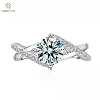 Vinregem, 100% стерлинговое серебро 925 пробы, 3EX VVS1 D, цвет круглой огранки, 6,5 мм, 1 карат, настоящее кольцо с муассанитом и бриллиантами для женщин, помолвка, ювелирные изделия, подарки US 6 белый