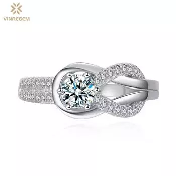 Vinregem, 100% стерлинговое серебро 925 пробы, 3EX VVS1 D, цвет круглой огранки, 4,5 мм, 0,35 карата, настоящее кольцо с муассанитом и бриллиантами для женщин, обручальные ювелирные изделия, подарки US 6 белый