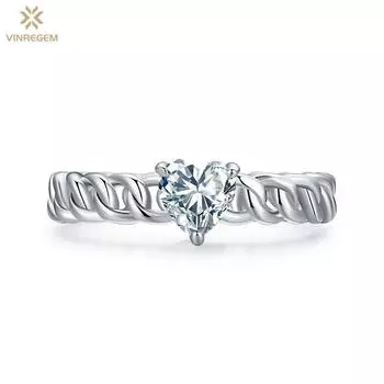 Vinregem, 100% стерлинговое серебро 925 пробы, 3EX VVS1 D, цвет огранки сердца, 5 мм, 0,5 карата, настоящее кольцо с муассанитом и бриллиантами для женщин, свадебная вечеринка, ювелирные изделия, подарки US 6 белый