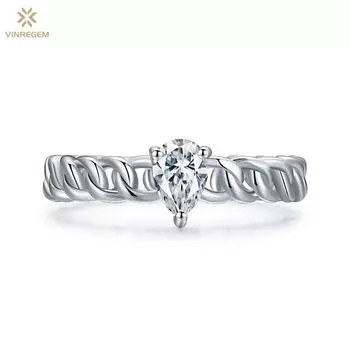 Vinregem, 100% стерлинговое серебро 925 пробы, 3EX VVS1 D, цвет грушевидной огранки, 4*6 мм, 0,5 карата, настоящее кольцо с муассанитом и бриллиантами для женщин, свадебная вечеринка, ювелирные изделия, подарки US 6 белый