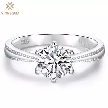 Vinregem, 100% стерлинговое серебро 925 пробы, пройденное тестирование, с бриллиантом VVS1 0,5-3 карата, настоящий муассанит, цвет D, кольцо с драгоценным камнем для женщин, обручальные ювелирные изделия с GRA