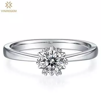 Vinregem, 100% стерлинговое серебро 925 пробы, пройденное тестирование, с бриллиантом VVS1, круглый 0,5 CT, настоящий муассанит, цвет D, кольцо с драгоценным камнем для женщин, ювелирные изделия