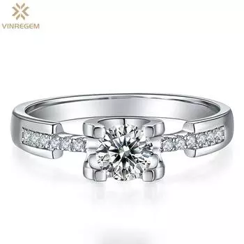 Vinregem, 100% стерлинговое серебро 925 пробы, пройденный тест, с бриллиантом VVS1 0,5 карата, настоящий муассанит, цветной драгоценный камень D, обручальное кольцо для женщин, ювелирные изделия