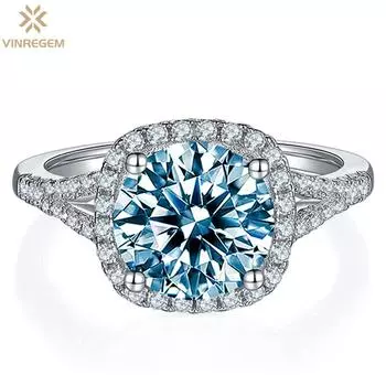 Vinregem, 100% стерлинговое серебро 925 пробы, пройденный тест, бриллиант VVS1, круглый 3 карата, настоящий муассанит, драгоценный камень, свадебные обручальные кольца, ювелирные изделия