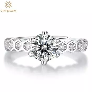 Vinregem, 100% стерлинговое серебро 925 пробы, пройденный тест, бриллиант VVS1, 2 карата, настоящий муассанит, цвет D, драгоценный камень, комплект колец, свадебные и помолвочные ювелирные изделия