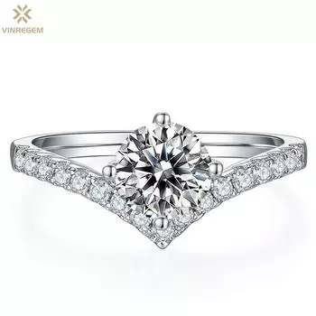 Vinregem, 100% стерлинговое серебро 925 пробы, пройденный тест, бриллиант VVS1 3EX 1CT, настоящий муассанит, цвет D, драгоценный камень, обручальное кольцо с короной, ювелирные украшения