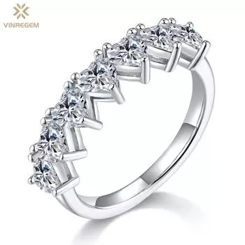 Vinregem, 100% стерлинговое серебро 925 пробы, сверкающее 3EX VVS1 D, цвет 2,1 карата, кольцо с настоящим муассанитом и бриллиантами в форме сердца для женщин, ювелирные изделия, обручальное кольцо, подарки