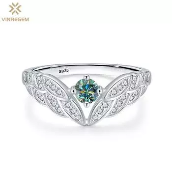 Vinregem, 100% стерлинговое серебро 925 пробы, сверкающее круглой огранки, 4 мм, 0,3 карата, 3EX VVS1, цвет D, настоящее кольцо с муассанитом и бриллиантами, свадебные украшения для помолвки US 6 зелёный