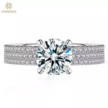 Vinregem, 100% стерлинговое серебро 925 пробы, сверкающее круглой огранки, 6,5 мм, 1 карат, 3EX VVS1, цвет D, настоящий муассанит с бриллиантами, женское кольцо, свадебное обручальное ювелирное изделие US 6 белый