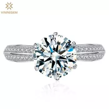 Vinregem 100% стерлинговое серебро 925 пробы сверкающее круглой огранки 8 мм 2CT 3EX VVS1 D цвет настоящий муассанит с бриллиантами женское кольцо свадебное обручальное ювелирное изделие US 6 белый