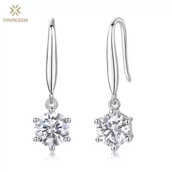 Vinregem, 100% стерлинговое серебро 925 пробы, VVS1 3EX D, цвет 6,5 мм, 1 карат, настоящие муассанитовые бриллианты, серьги-капли для женщин, ювелирные украшения, свадебные подарки