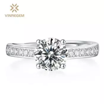 Vinregem 100% стерлинговое серебро 925 пробы VVS1 1CT настоящий муассанит D цвет драгоценный камень свадебное обручальное кольцо ювелирные изделия изменяемого размера