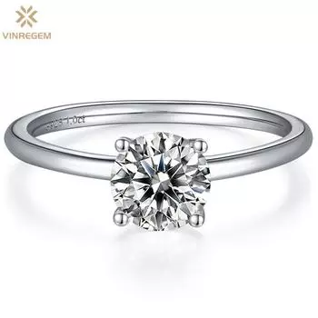 Vinregem, 100% стерлинговое серебро 925 пробы, VVS1, 1 карат, круглая огранка D, настоящий муассанит, бриллиант, свадебное обручальное ювелирное изделие, простое кольцо, подарок на годовщину