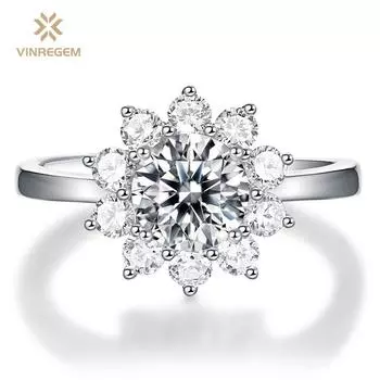 Vinregem 100% стерлинговое серебро 925 пробы VVS1 настоящий муассанит D цвет драгоценный камень свадебное обручальное кольцо ювелирные изделия