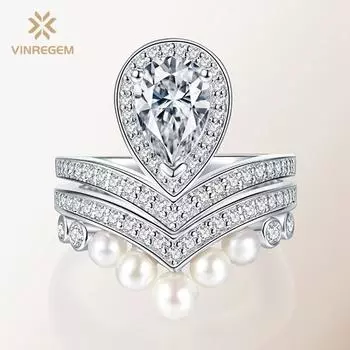 Vinregem 100% стерлинговое серебро 925 пробы VVS1 настоящий муассанит D цвет драгоценный камень свадебное обручальное кольцо ювелирные изделия изменяемого размера