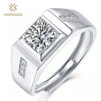 Vinregem 100% стерлинговое серебро 925 пробы VVS1 настоящий муассанит D цвет драгоценный камень свадебное обручальное кольцо ювелирные изделия изменяемого размера мода