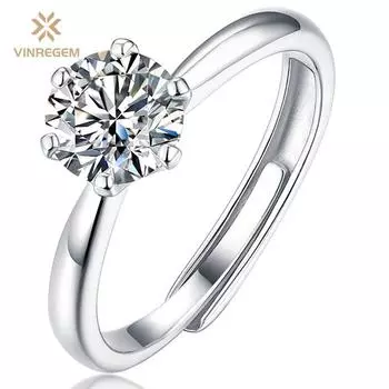 Vinregem 100% стерлинговое серебро 925 пробы VVS1 настоящий муассанит D цвет драгоценный камень свадебное обручальное кольцо ювелирные изделия