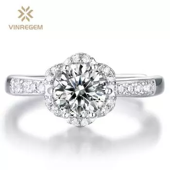 Vinregem 100% стерлинговое серебро 925 пробы VVS1 настоящий муассанит D цвет драгоценный камень свадебное обручальное кольцо ювелирные изделия изменяемого размера
