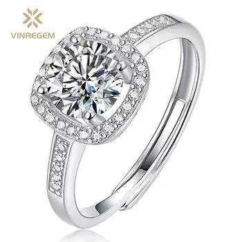 Vinregem 100% стерлинговое серебро 925 пробы VVS1 настоящий муассанит D цвет драгоценный камень свадебное обручальное кольцо ювелирные изделия