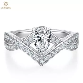 Vinregem 100% стерлинговое серебро 925 пробы VVS1 1CT грушевидной огранки D настоящий муассанит с бриллиантом на свадьбу, помолвку, ювелирные украшения для женщин, кольцо, подарок на годовщину