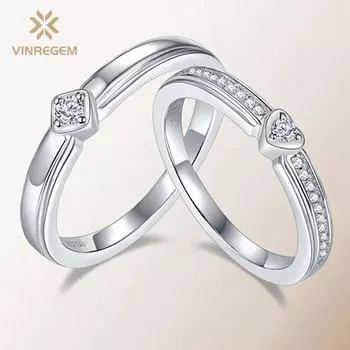 Vinregem 100% стерлинговое серебро 925 пробы VVS1 настоящий муассанит D цвет драгоценный камень свадебное обручальное кольцо ювелирные изделия кольца для пар