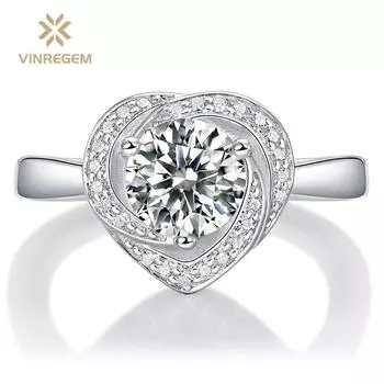 Vinregem 100% стерлинговое серебро 925 пробы VVS1 настоящий муассанит D цвет драгоценный камень свадебное обручальное кольцо ювелирные изделия изменяемого размера мода