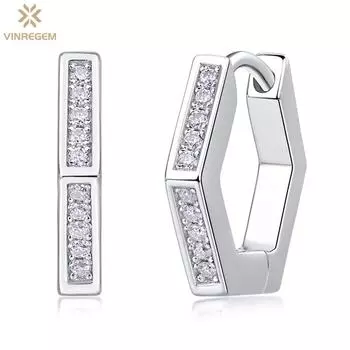 Vinregem 100% стерлинговое серебро 925 пробы VVS1 3EX D цвет настоящий муассанит бриллианты шестигранные серьги-кольца для женщин изящные ювелирные изделия