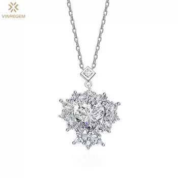 Vinregem 100% стерлинговое серебро 925 пробы VVS1 3EX D Цвет 2CT 8 мм в форме сердца настоящий муассанит с бриллиантом драгоценный камень сверкающий кулон ожерелье ювелирные изделия GRA 45cm серебряный