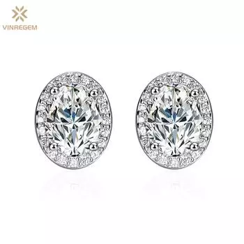 Vinregem 1,5 карата 6*8 мм с бриллиантами овальной огранки, 100% стерлинговое серебро 925 пробы, 3EX VVS1, настоящий муассанит, драгоценный камень, серьги-гвоздики, ювелирные изделия для женщин белый