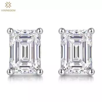 Vinregem 1 карат изумрудной огранки 5*7 мм D цвет бриллианты 100% стерлинговое серебро 925 пробы 3EX VVS1 настоящий муассанит серьги-гвоздики для ушей свадебные украшения для женщин