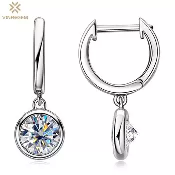Vinregem 1 карат с бриллиантами круглой огранки D, классические 100% стерлинговое серебро 925 пробы, 3EX VVS1, настоящий муассанит, драгоценный камень, висячие серьги, свадебные и помолвочные украшения