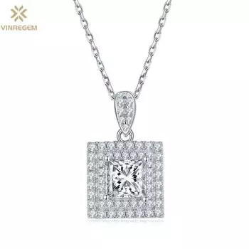 Vinregem 1CT 3EX VVS1 принцесса огранки D настоящие муассаниты с бриллиантами, драгоценный камень, женское ожерелье, кулон, 100% стерлинговое серебро 925 пробы, ювелирные изделия, подарок
