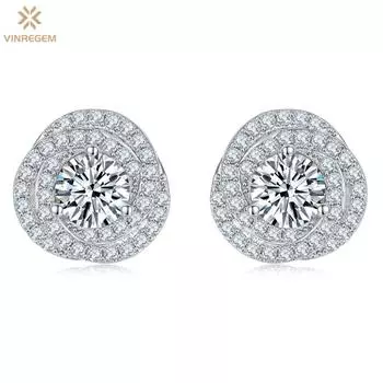 Vinregem 1CT D Бриллианты 100% Стерлинговое Серебро 925 Пробы 3EX VVS1 Настоящий Муассанит Драгоценный Камень Серьги-пусеты Свадебные Помолвки Изящные Ювелирные Изделия Для Женщин