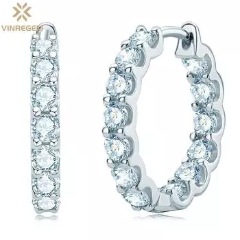 Vinregem 2.6CT D Diamonds Роскошные серьги-кольца из 100% стерлингового серебра 925 пробы 3EX VVS1 с настоящим муассанитом, драгоценные камни, свадебные ювелирные украшения для женщин