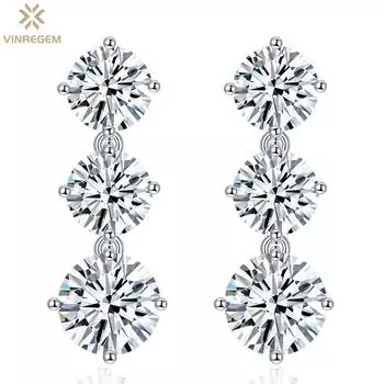 Vinregem 3,6 карата с бриллиантами круглой огранки D, 100% стерлинговое серебро 925 пробы, 3EX VVS1, настоящий муассанит, драгоценный камень, висячие серьги, свадебные, помолвочные, ювелирные украшения, подарок