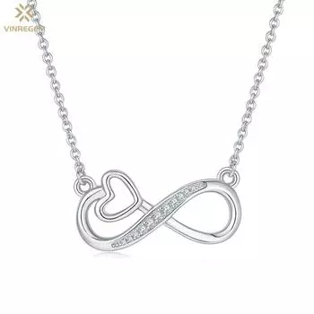Vinregem 3EX VVS1 D Цвет 0,1 карата настоящие муассанитовые бриллианты Простое ожерелье с подвеской из 8 слов Модные ювелирные изделия из стерлингового серебра 925 пробы для женщин
