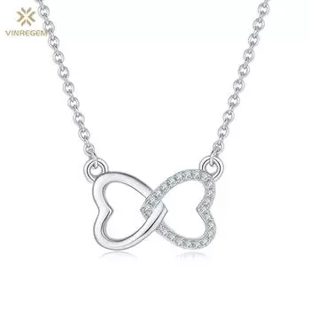 Vinregem 3EX VVS1 D Цвет 0,1 карат настоящий муассанит с бриллиантами в форме сердца, ожерелье для женщин, стерлинговое серебро 925 пробы, ювелирные изделия, подарки