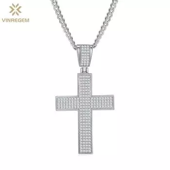 Vinregem 3EX VVS1 D Цвет Настоящий Муассанит Алмаз Драгоценный Камень Крест Кулон Ожерелье Хип-Хоп Роскошные Стерлингового Серебра 925 Изысканные Ювелирные Изделия Подарок