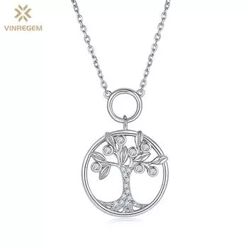 Vinregem 3EX VVS1 D Цвет настоящий муассанит с бриллиантами и подвеской в виде дерева для женщин, стерлинговое серебро 925 пробы, ювелирные изделия, подарки