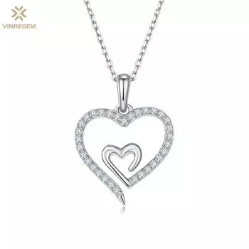 Vinregem 3EX VVS1 D цвет сверкающие 0,32 карата настоящие муассанитовые бриллианты сердце кулон ожерелье для женщин стерлингового серебра 925 пробы ювелирные изделия подарки для девочек