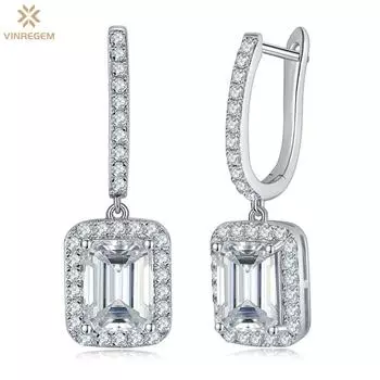 Vinregem 6*8 мм бриллианты изумрудной огранки D, 100% стерлинговое серебро 925 пробы, 3EX VVS1, настоящий муассанит, драгоценный камень, висячие серьги, свадебные, помолвочные, ювелирные украшения