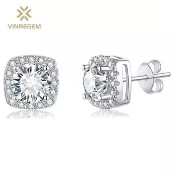 Vinregem Classic, 100% пройденный тест, бриллиант, стерлинговое серебро 925 пробы, VVS1, настоящий муассанит, драгоценный камень, свадебные серьги, ювелирные украшения