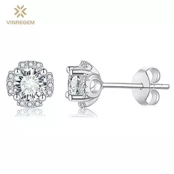 Vinregem Classic, 100% пройденный тест, бриллиант, стерлинговое серебро 925 пробы, VVS1, настоящий муассанит, драгоценный камень, свадебные серьги, ювелирные украшения