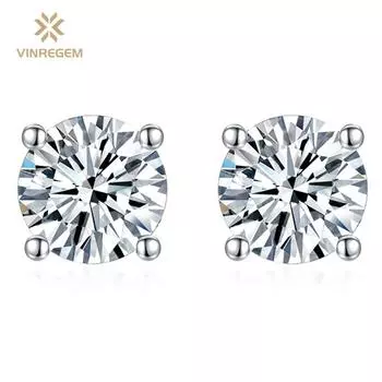 Vinregem Classic, 100% пройденный тест, бриллиант, стерлинговое серебро 925 пробы, VVS1, настоящий муассанит, драгоценный камень, свадебные серьги, ювелирные украшения