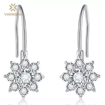 Vinregem Classic, 100% пройденный тест, бриллиант, стерлинговое серебро 925 пробы, VVS1, настоящий муассанит, драгоценный камень, свадебные серьги, ювелирные украшения