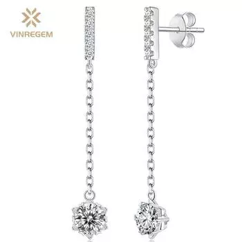 Vinregem Classic, 100% пройденный тест, бриллиант, стерлинговое серебро 925 пробы, VVS1, настоящий муассанит, драгоценный камень, свадебные серьги, ювелирные украшения