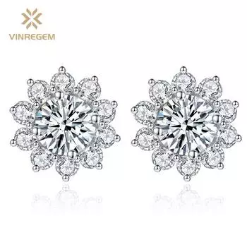 Vinregem Classic, 100% пройденный тест, бриллиант, стерлинговое серебро 925 пробы, VVS1, настоящий муассанит, драгоценный камень, свадебные серьги, ювелирные украшения